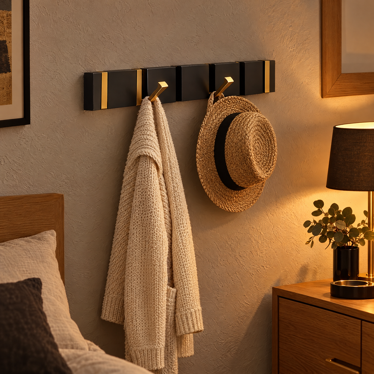 Vela Foldable Gold Wall Hook Rail Minimalist Space Saving Hanger for Coats and Bags