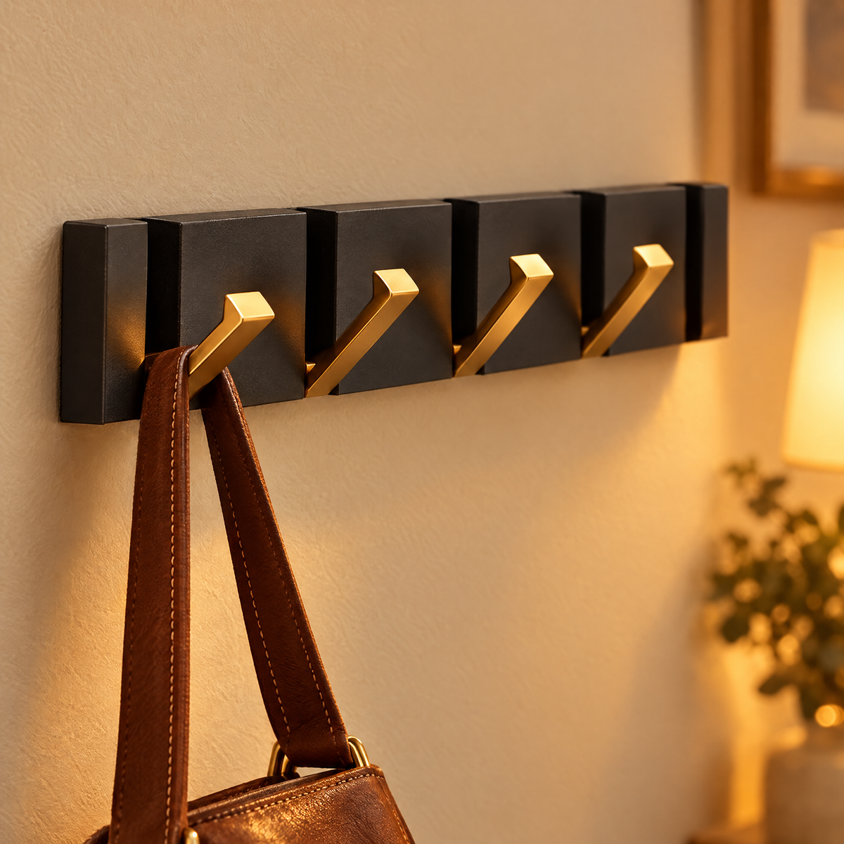 Vela Foldable Gold Wall Hook Rail Minimalist Space Saving Hanger for Coats and Bags