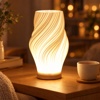 Close up of the glowing Onda spiral shade