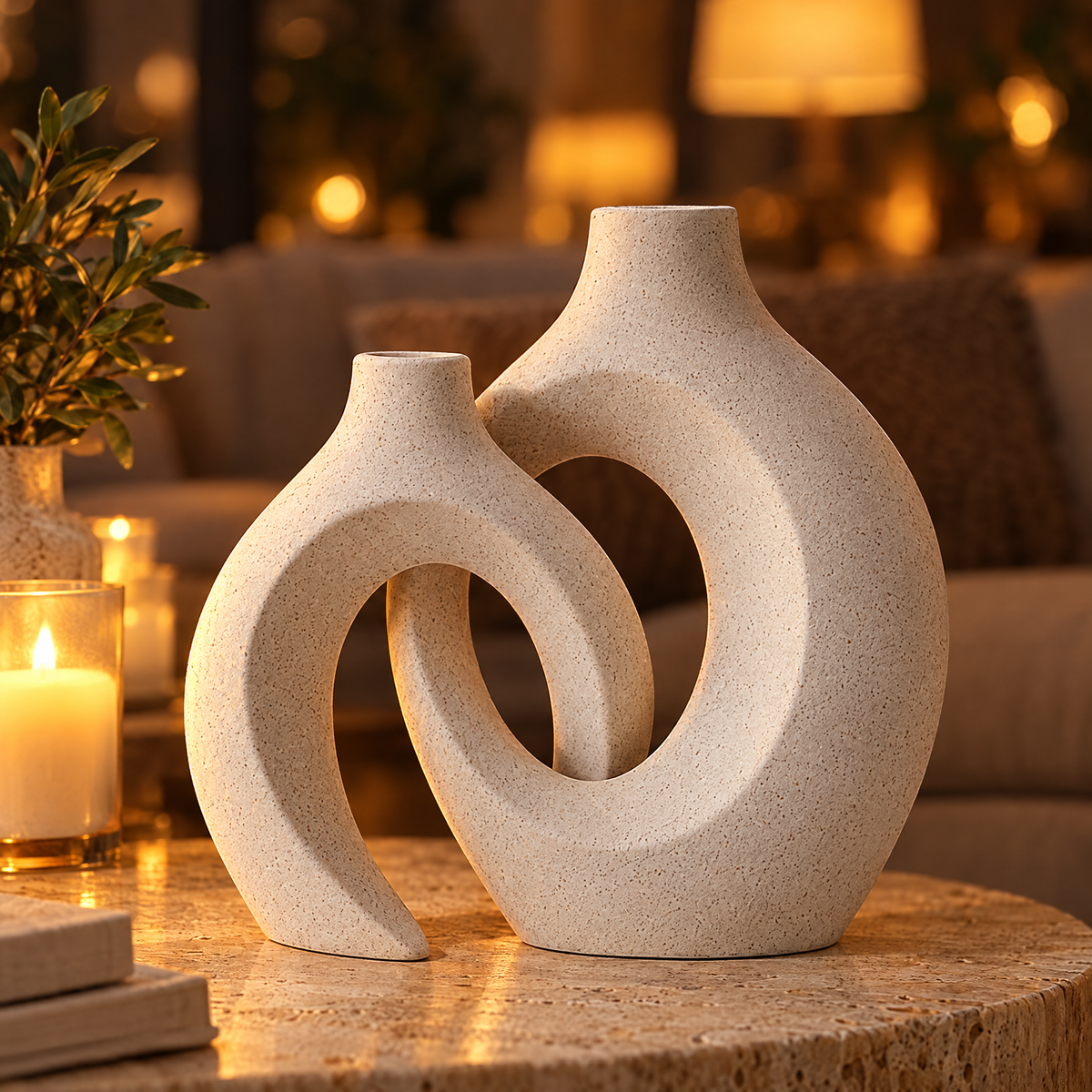 Nord Handmade Ceramic Vase Set of 2 Interlocking Nordic Flower Vases for Living Room and Bedroom Decor