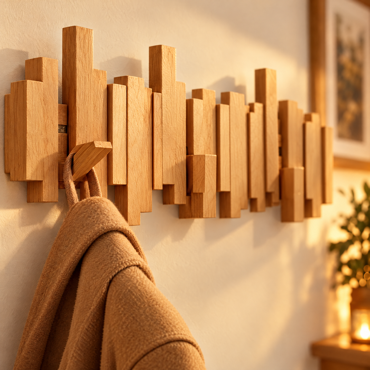 Melodia Wooden Piano Key Coat Rack Folding Wall Hooks for Entryway and Hallway