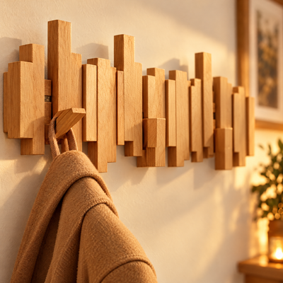 Close up of a Melodia folding wooden hook