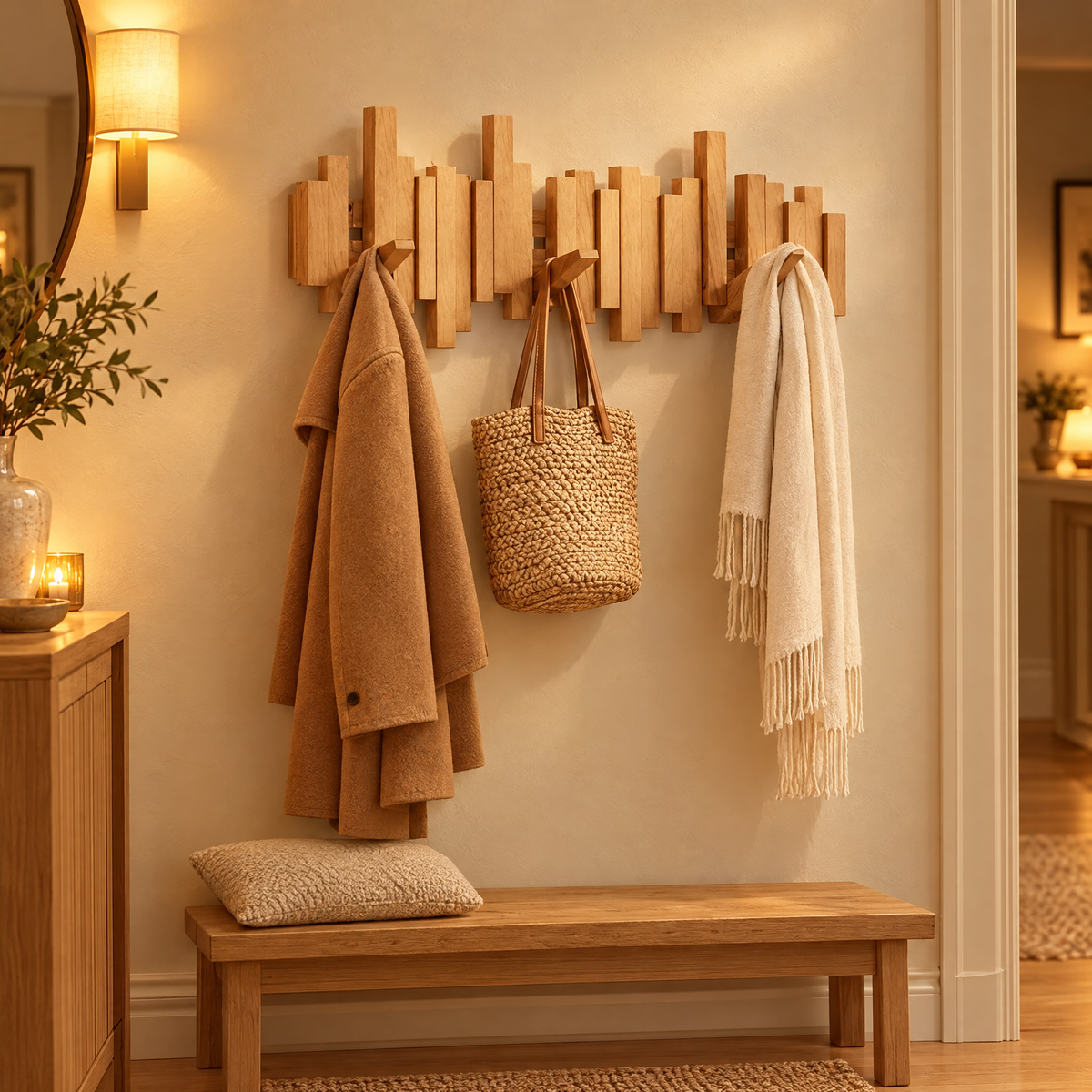 Melodia Wooden Piano Key Coat Rack Folding Wall Hooks for Entryway and Hallway