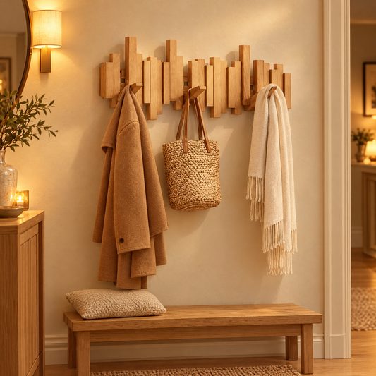 Melodia coat rack holding coats in an entrance hall