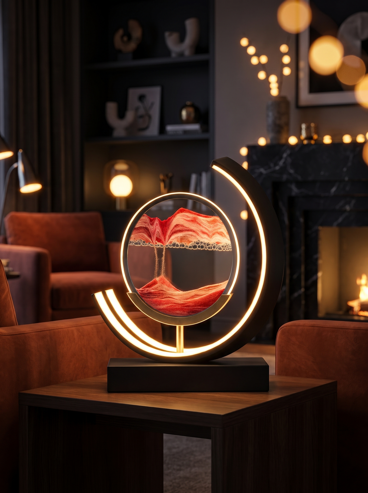 Duna sand lamp glowing in a living room